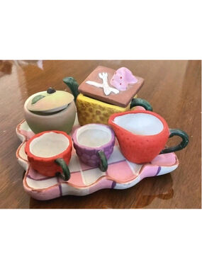 Vintage Style Miniature Ceramic Fruit and Vegetable Teapots Set of 6 Decor
